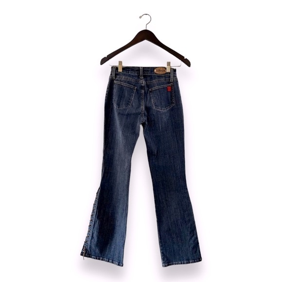 Vintage Y2K Flare Leg Lace Up Low Rise Denim Jeans - Picture 4 of 7